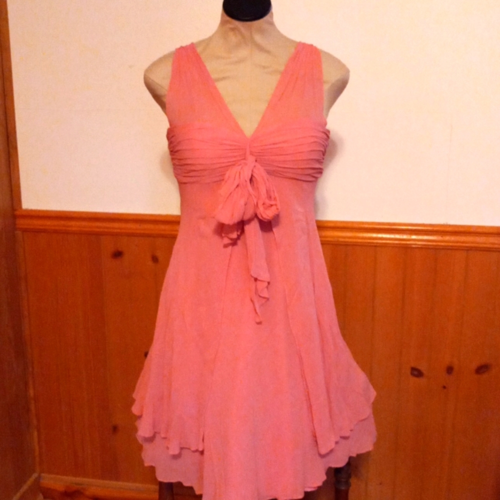 Flowing pink sheer and satin dress